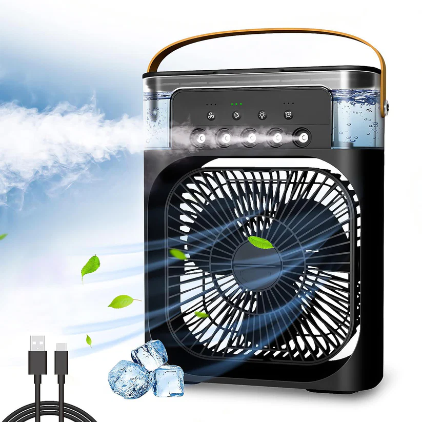 Portable Air Cooler Fan with 7-Color LED Light | USB Rechargeable Mini AC for Home & Office