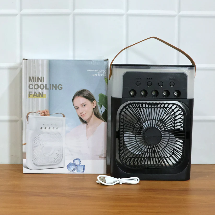 Portable Air Cooler Fan with 7-Color LED Light | USB Rechargeable Mini AC for Home & Office