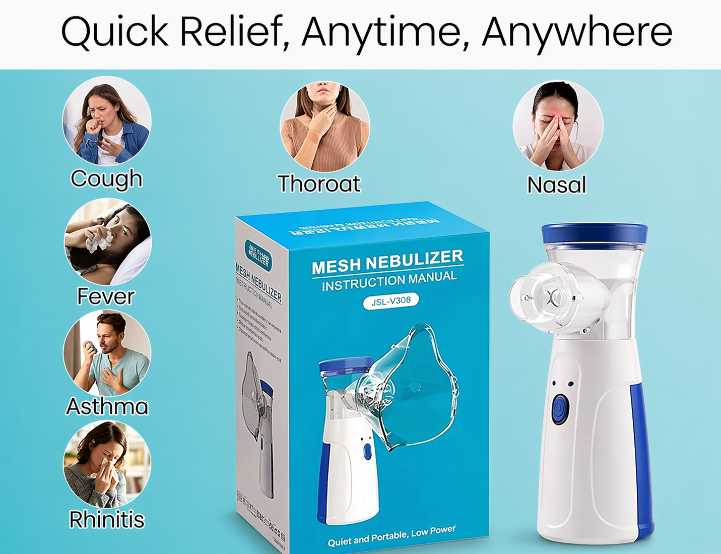 Portable Mesh Nebulizer – Silent Ultrasonic Inhaler for Adults & Kids | Type-C Rechargeable